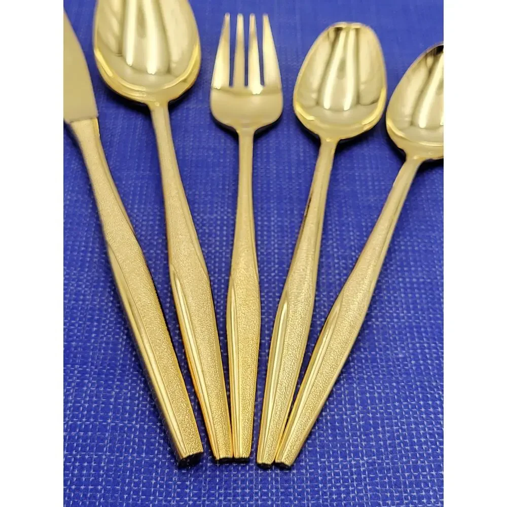 FLORENTINE GOLD Stainless 5 Pcs Set Knife, Fork, Spoon, Vintage